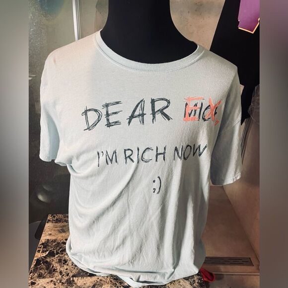 Vintage Tee Shirt - Blue - Dear Ex Im Rich Now - L - Short-Sleeve Shirt - Y2k - Picture 4 of 10
